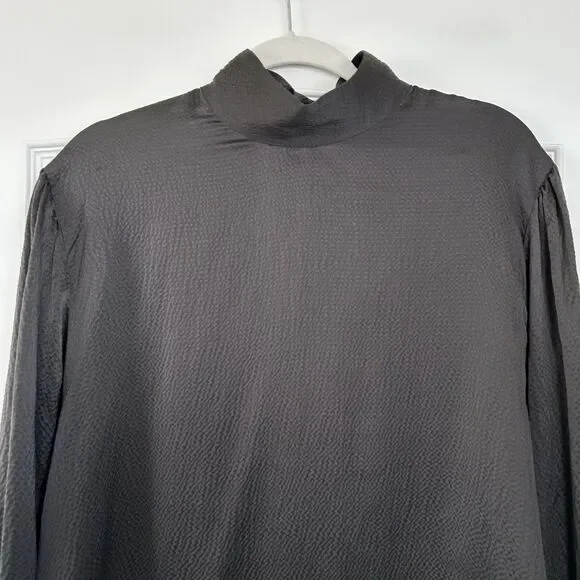 Rachel Comey Prina Top Silk Blouse Womens Size 10 Hammered Satin Dark Grey - Picture 6 of 16